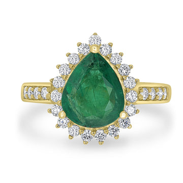 2.1ct  Emerald Rings with 0.45tct Diamond set in 18K Yellow Gold