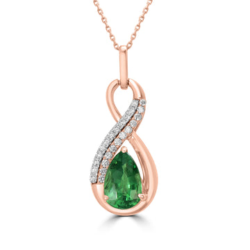 1.01ct Tsavorite Pendants with 0.1tct Diamond set in 14K Two Tone Gold