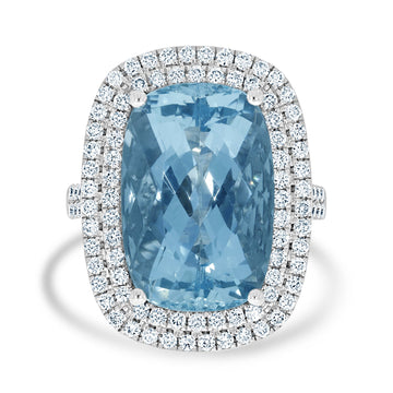 11.6ct Aquamarine Rings with 1.1tct Diamond set in 14K White Gold