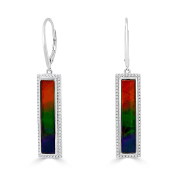 7.41tct Ammolite Earring with 0.43tct Diamonds set in 14K White Gold