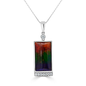 5.93ct Ammolite Pendant with 0.12tct Diamonds set in 14K White Gold