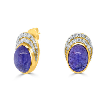 18.76tct Tanzanite Earring with 0.87tct Diamonds set in 14K Yellow Gold