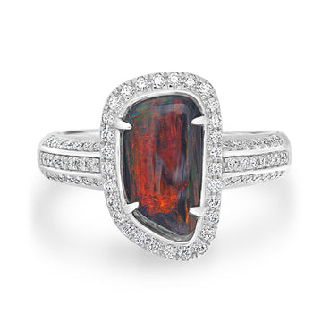 1.48ct  Opal Rings with 0.34tct Diamond set in 14K White Gold