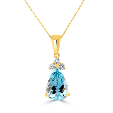 2.04ct Aquamarine Pendant with 0.14tct Diamonds set in 14K Yellow Gold