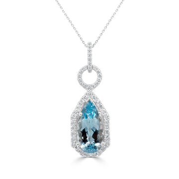 2.88ct Aquamarine Pendant with 0.32tct Diamonds set in 14K White Gold