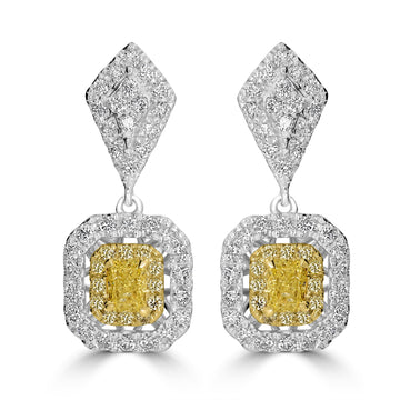 0.44tct Yellow Diamond Earring with 0.85tct Diamonds set in 18K Two Tone Gold