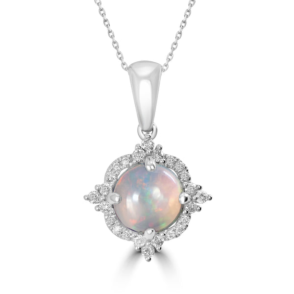 0.96ct Opal Pendants with 0.19tct Diamond set in 14K White Gold