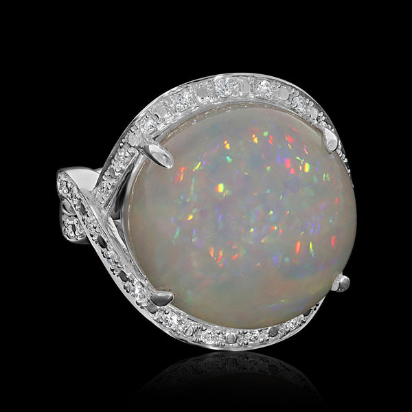 14.25ct Opal Ring with 0.26tct Diamonds set in 14K White Gold