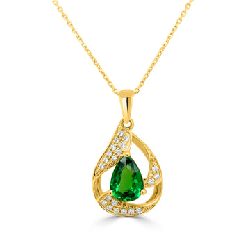 1.05 Tsavorite Pendants with 0.09tct Diamond set in 14K Yellow Gold