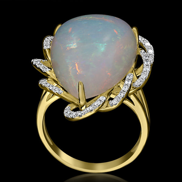 13.72ct Opal Ring with 0.19tct Diamonds set in 14K Yellow Gold