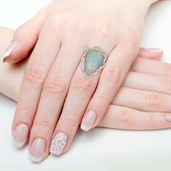 13.72ct Opal Ring with 0.19tct Diamonds set in 14K Yellow Gold