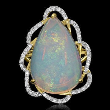 13.72ct Opal Ring with 0.19tct Diamonds set in 14K Yellow Gold