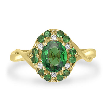 1.37ct Tsavorite Rings with 0.07tct Diamond set in 14K Yellow Gold