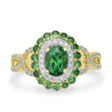 1.44ct Tsavorite Rings with 0.26tct Diamond set in 14K Yellow Gold