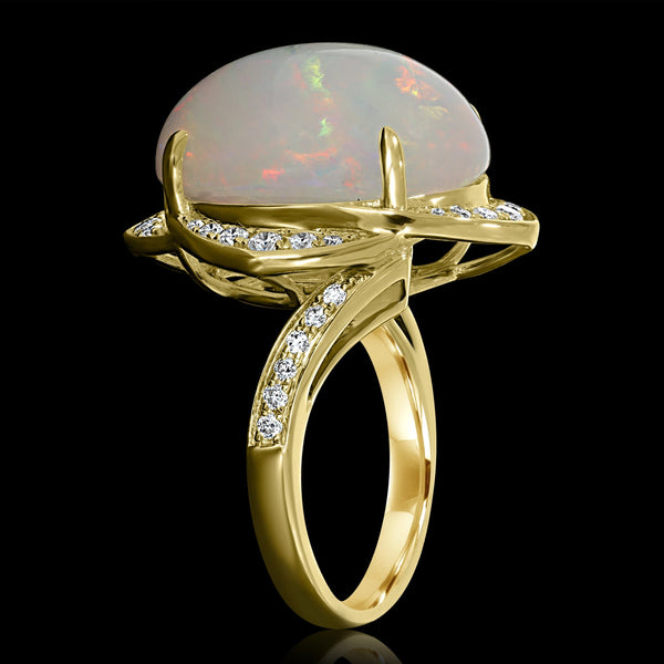 11.51ct Opal Ring with 0.46tct Diamonds set in 14K Yellow Gold