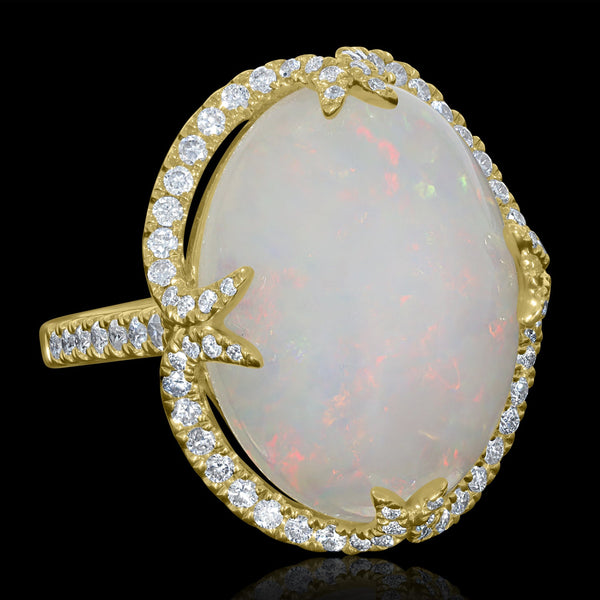 9.82ct Opal Ring with 0.68tct Diamonds set in 14K Yellow Gold