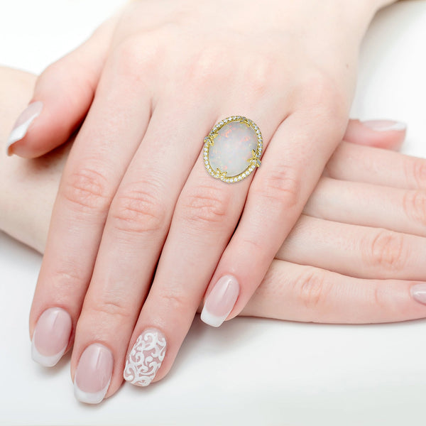 9.82ct Opal Ring with 0.68tct Diamonds set in 14K Yellow Gold