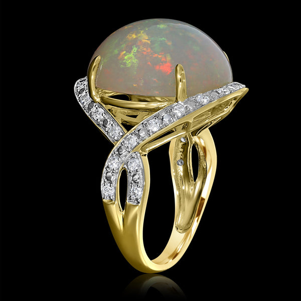 10.7ct Opal Ring with 0.37tct Diamonds set in 14K Yellow Gold
