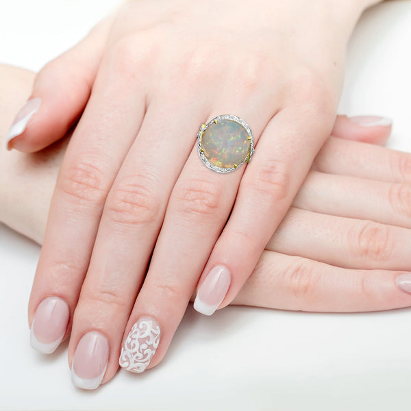 10.7ct Opal Ring with 0.37tct Diamonds set in 14K Yellow Gold