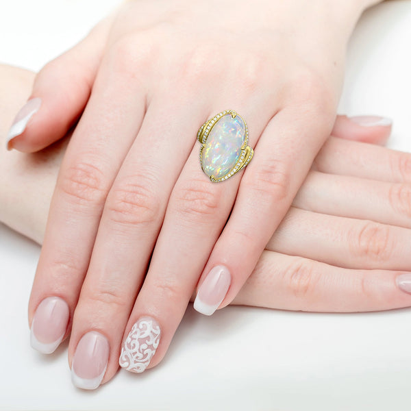 9.28ct Opal Ring with 0.36tct Diamonds set in 14K Yellow Gold