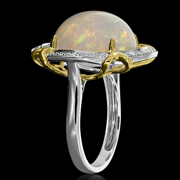 9.35ct Opal Ring with 0.16tct Diamonds set in 14K Two Tone Gold