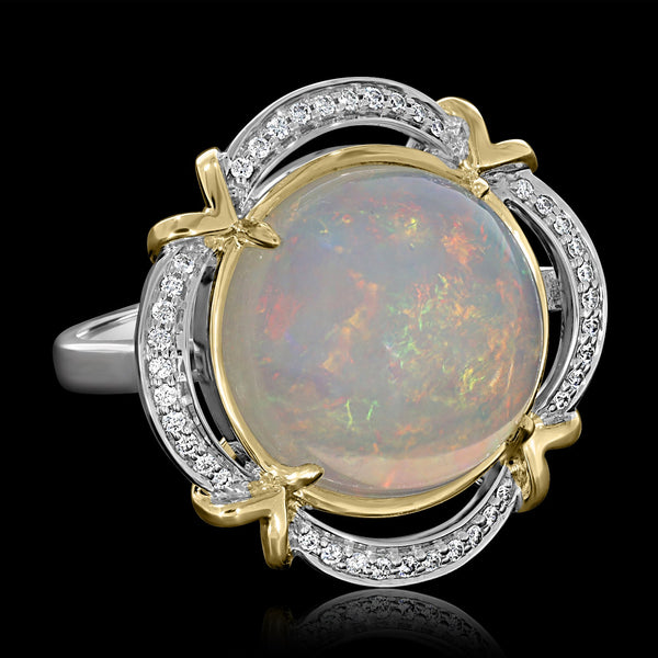 9.35ct Opal Ring with 0.16tct Diamonds set in 14K Two Tone Gold