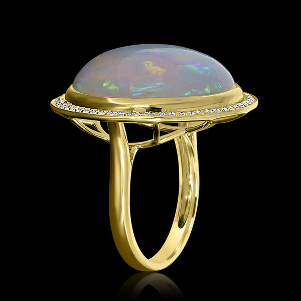 15.33ct Opal Ring with 0.25tct Diamonds set in 14K Yellow Gold