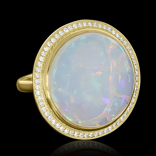 15.33ct Opal Ring with 0.25tct Diamonds set in 14K Yellow Gold