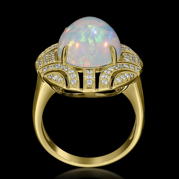 6.38ct Opal Ring with 0.32tct Diamonds set in 14K Yellow Gold
