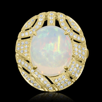 6.38ct Opal Ring with 0.32tct Diamonds set in 14K Yellow Gold