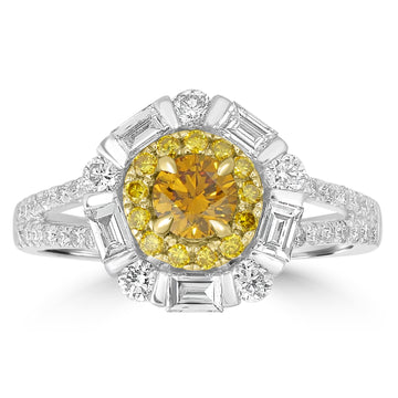 0.39ct Orange Diamond Rings with 0.98tct Diamond set in 14K Two Tone Gold