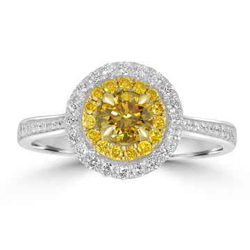 0.4ct Orange Diamond Rings with 0.4tct Diamond set in 14K Two Tone Gold