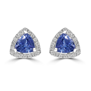 0.95ct Tanzanite Earrings with 0.22tct Diamond set in 14K White Gold