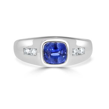 2.01ct Sapphire Men Ring with 0.26tct Diamonds set in 14K White Gold