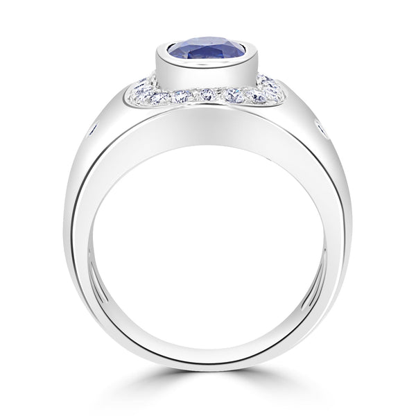 2.45ct Sapphire Men Ring with 0.61ct Diamonds set in 14K White Gold