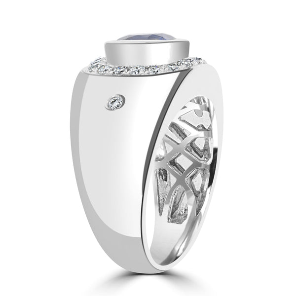 2.45ct Sapphire Men Ring with 0.61ct Diamonds set in 14K White Gold