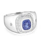 2.45ct Sapphire Men Ring with 0.61ct Diamonds set in 14K White Gold