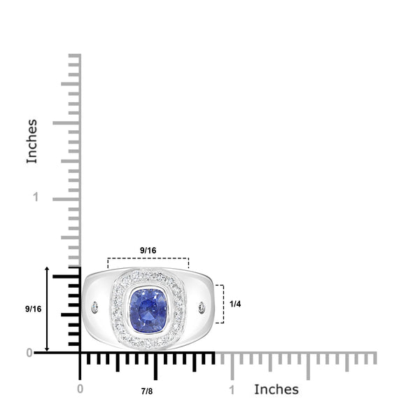 2.45ct Sapphire Men Ring with 0.61ct Diamonds set in 14K White Gold