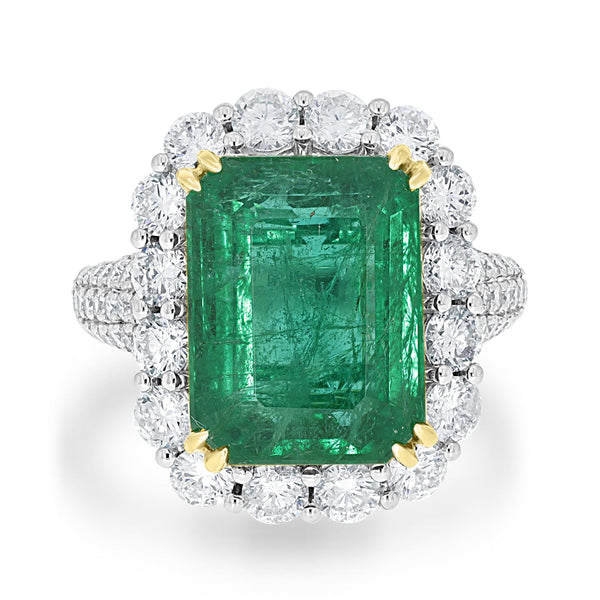 7.91ct Emerald Ring with 2.09tct Diamonds set in 18K Two Tone Gold