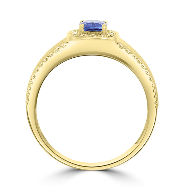 1.2ct Sapphire Men Ring with 0.43tct Diamond set in 14K Yellow Gold