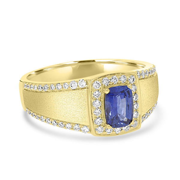 1.2ct Sapphire Men Ring with 0.43tct Diamond set in 14K Yellow Gold