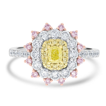 0.25ct Yellow Diamond Rings with 1.02tct Diamond set in 14K Two Tone Gold