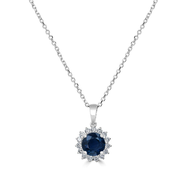 1.19ct Sapphire Pendant with 0.23tct Diamonds set in 14K White Gold
