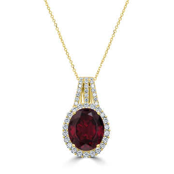 14.07ct Rhodolite Garnet Pendant with 1.47tct Diamonds set in 18K Yellow Gold