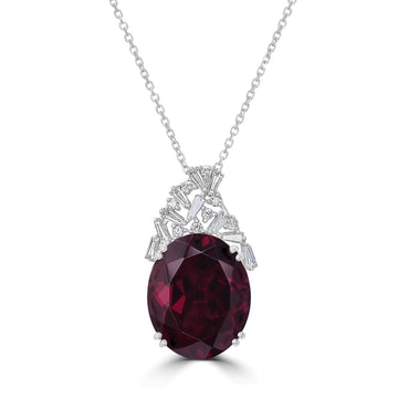 15.14ct Rhodolite Garnet Pendant with 0.54tct Diamonds set in 18K White Gold