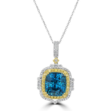 15.74ct Blue Zircon Pendant with 0.74tct Diamonds set in 18K Two Tone Gold