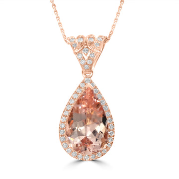 3.92ct Morganite Pendants with 0.25tct Diamond set in 18K Rose Gold