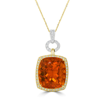 27.21ct Fire Opal Pendant with 0.55tct Diamonds set in 18K Two Tone Gold