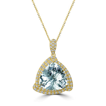 12.82ct Aquamarine Pendant with 0.99tct Diamonds set in 18K Yellow Gold