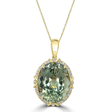 25.53ct Prasiolite Pendant with 0.48tct Diamonds set in 18K Yellow Gold